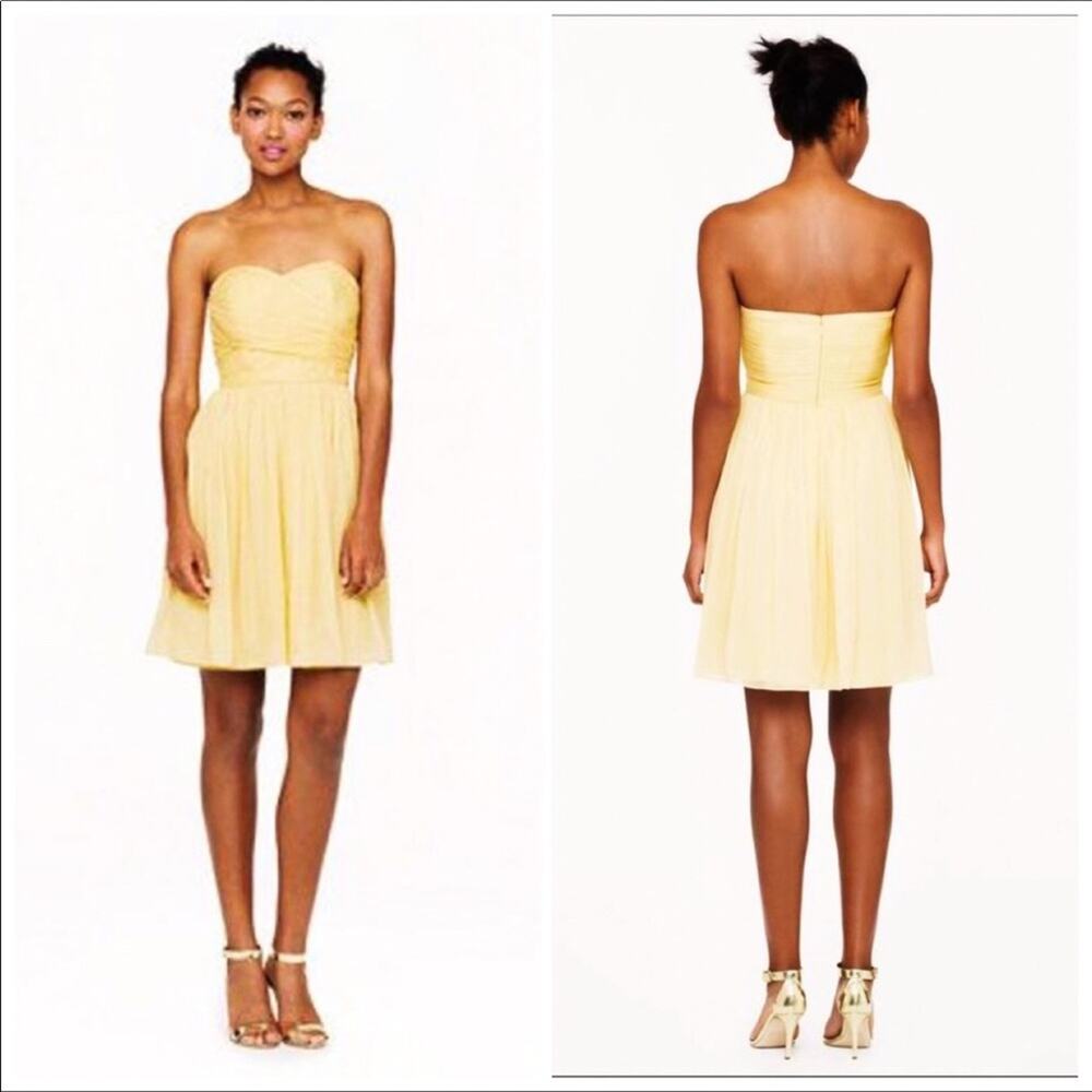 J. Crew Silk Chiffon Mini Dress Yellow Arabelle Strapless Prom Size 2/XS